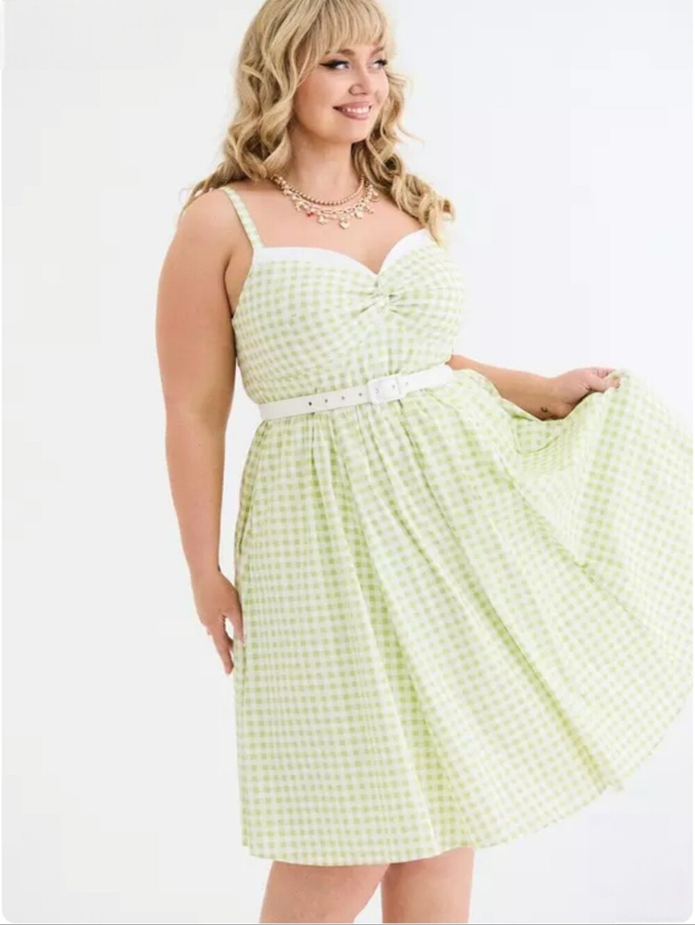Retro Chic × Torrid Twist Front Swing Dress Gingham Green & White Pin Up 2 2X